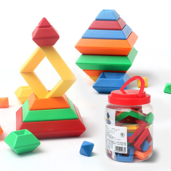 Kids Rainbow Tower Ring Wooden Jenga Color Cognitive Set Shapes Building Blocks Montessori Educational Toys for Kids - Image 3