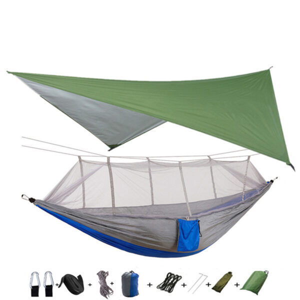 Outdoor Parachute Cloth Hammock Couble with Mosquito Net Light Portable Army Green Insect-proof Camping Aerial Tent - Image 5