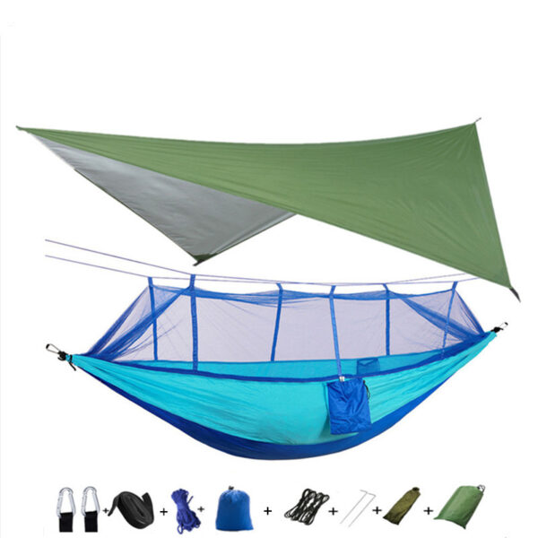 Outdoor Parachute Cloth Hammock Couble with Mosquito Net Light Portable Army Green Insect-proof Camping Aerial Tent - Image 3