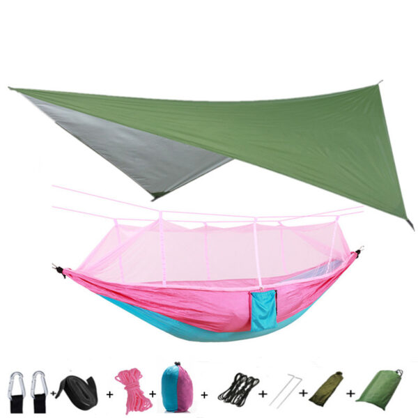 Outdoor Parachute Cloth Hammock Couble with Mosquito Net Light Portable Army Green Insect-proof Camping Aerial Tent - Image 9