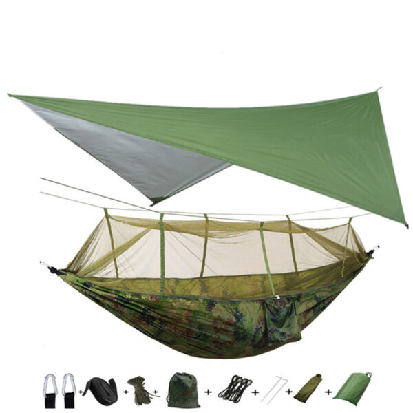 Outdoor Parachute Cloth Hammock Couble with Mosquito Net Light Portable Army Green Insect-proof Camping Aerial Tent - Image 6