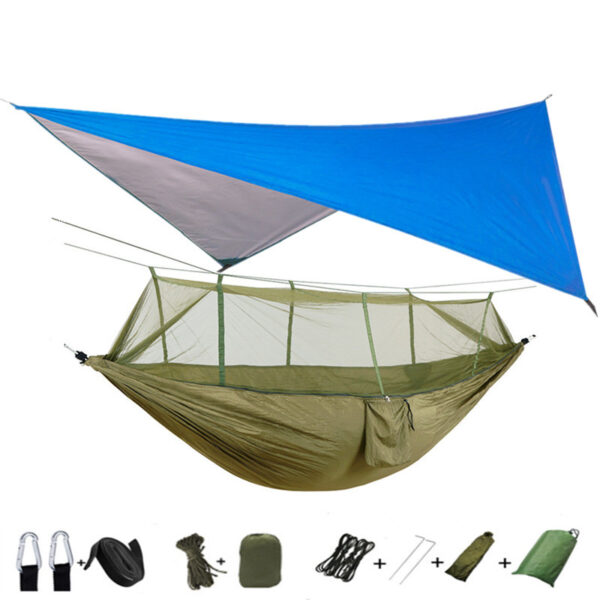 Outdoor Parachute Cloth Hammock Couble with Mosquito Net Light Portable Army Green Insect-proof Camping Aerial Tent - Image 7