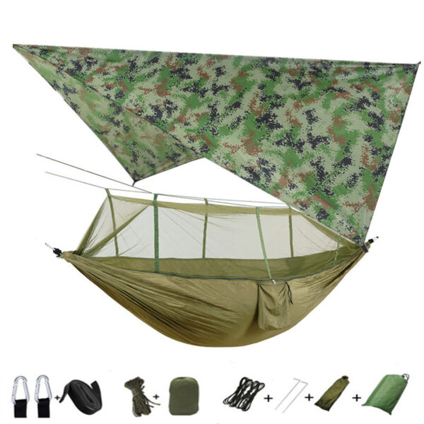 Outdoor Parachute Cloth Hammock Couble with Mosquito Net Light Portable Army Green Insect-proof Camping Aerial Tent - Image 2