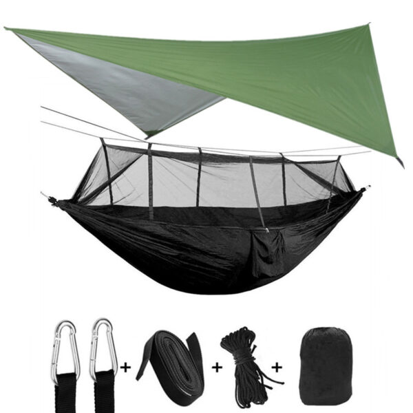 Outdoor Parachute Cloth Hammock Couble with Mosquito Net Light Portable Army Green Insect-proof Camping Aerial Tent - Image 10