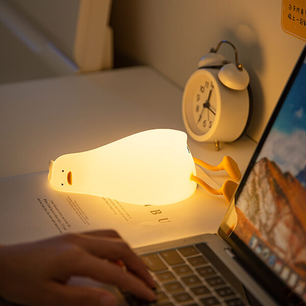 Lie Flat Duck Silicone Night Light Children's Bedside Table Lamp LED Smart With Sleep Night Light Pat Dimming Atmosphere Table Lamp Gift - Image 4