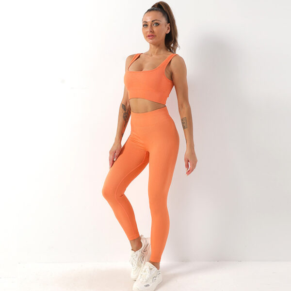 2pcs Thread Yoga Suit Seamless Bra And Butt Lifting High Waist Leggings Set For Women Sports Fitness Yoga Pants Sportswear Outfits Clothing - Image 6