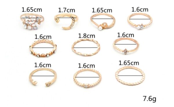 Bohemian Fashion Star Moon Love Pearl Leaf 10-Piece Ring - Image 4