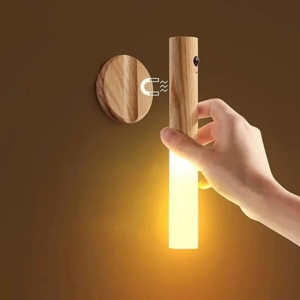 Motion Sensor Night Light, Rechargeable Body Sensor Night Light Indoor, Magnetic Wooden LED Wall Sconce For Bedroom Corridor Staircase Cabinet Intelligent Human Body Induction Night Light