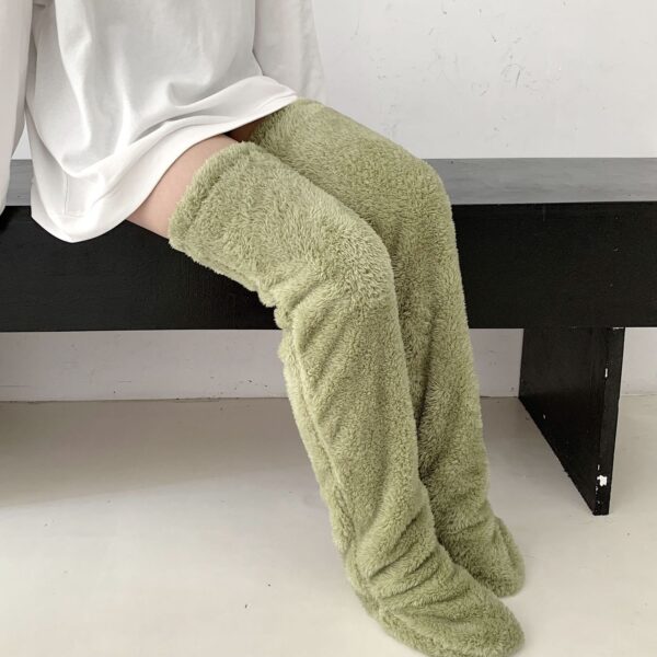 Over Knee High Fuzzy Long Socks Winter Warm Cold Leg Knee Joint Cold-proof Stockings Home Floor Sleeping Socks - Image 4