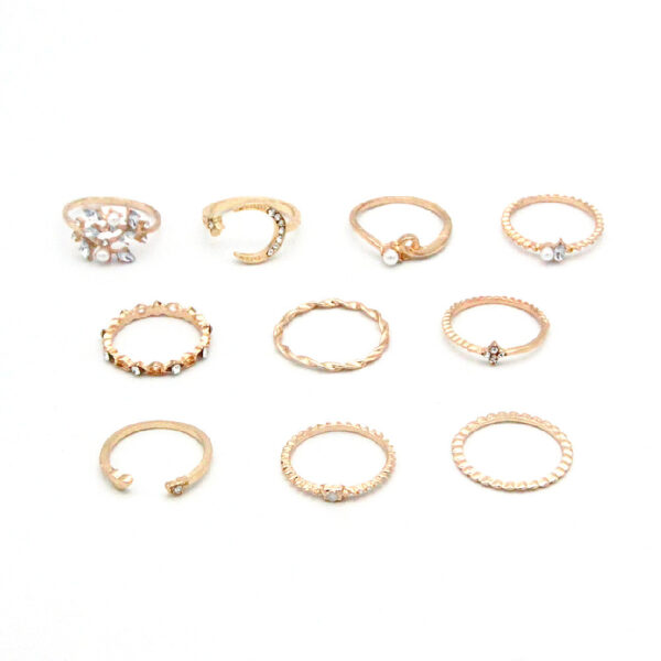 Bohemian Fashion Star Moon Love Pearl Leaf 10-Piece Ring - Image 3