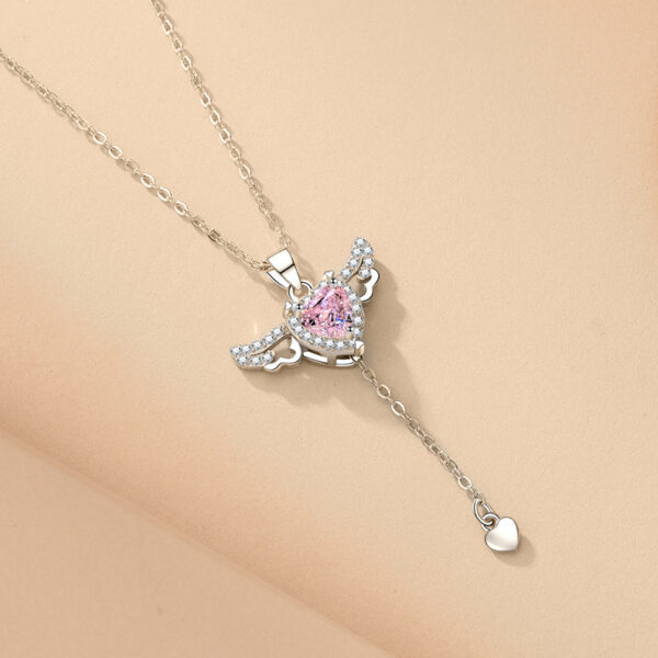 Moving Cupid Heart Angel Wings Tassel Necklace With Crystal Clavicle Chain Women Jewelry Gift Valentine's Day - Image 7